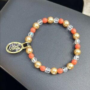 Joan Rivers Gold, Clear Crystal and Coral Colored Beaded Bracelet